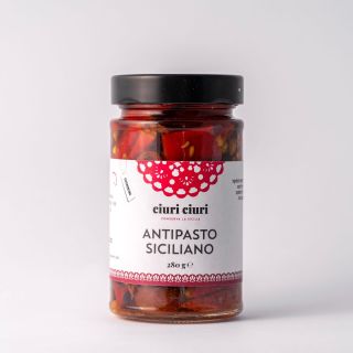 Antipasto siciliano, conserva siciliana da 280 grammi in vasetto di vetro, prodotto tipico siciliano in vendita su ciuriciuri.shop
