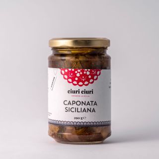 Caponata siciliana di melanzane, conserva siciliana da 290 grammi in vasetto di vetro, prodotto tipico siciliano in vendita su ciuriciuri.shop