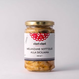 Melanzane sott’olio alla siciliana, prodotto tipico siciliano da 290 grammi in vasetto di vetro, conserva siciliana in vendita su ciuriciuri.shop