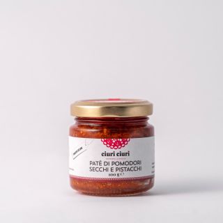 Paté di pomodori secchi e pistacchi, paté da 100 grammi in vasetto di vetro, prodotto tipico siciliano in vendita su ciuriciuri.shop