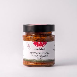Pesto dell’Isola di Pantelleria, condimento per pasta da 180 grammi in vasetto di vetro, prodotto tipico siciliano in vendita su ciuriciuri.shop
