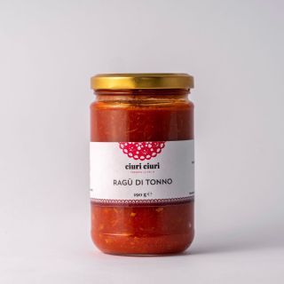 Ragù di tonno, condimento per pasta da 190 grammi in vasetto di vetro, conserva siciliana in vendita su ciuriciuri.shop