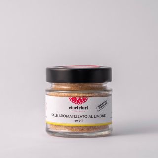 Sale aromatizzato al limone, condimento da 130 grammi in vasetto di vetro, prodotto tipico siciliano in vendita su ciuriciuri.shop