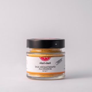 Sale aromatizzato all’arancia, condimento da 130 grammi in vasetto di vetro, prodotto tipico siciliano in vendita su ciuriciuri.shop