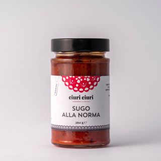 Sugo alla norma, condimento per pasta da 260 grammi in vasetto di vetro, prodotto tipico siciliano in vendita su ciuriciuri.shop